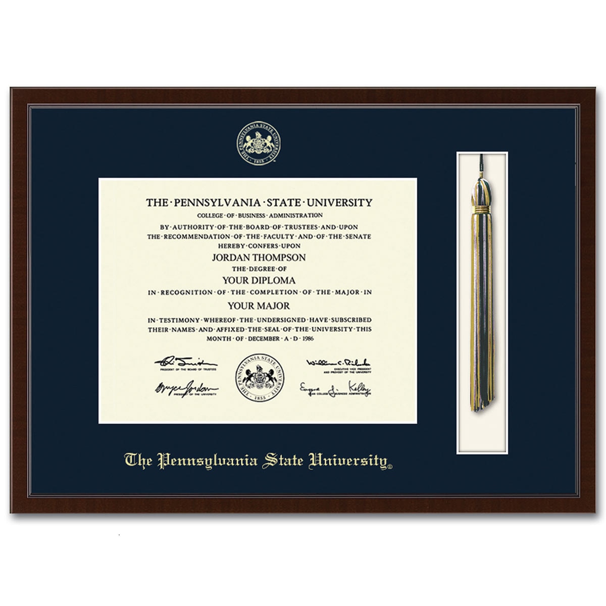 diploma frame with tassel shadow box Delta molding The Pennsylvania State University gold embossed with seal